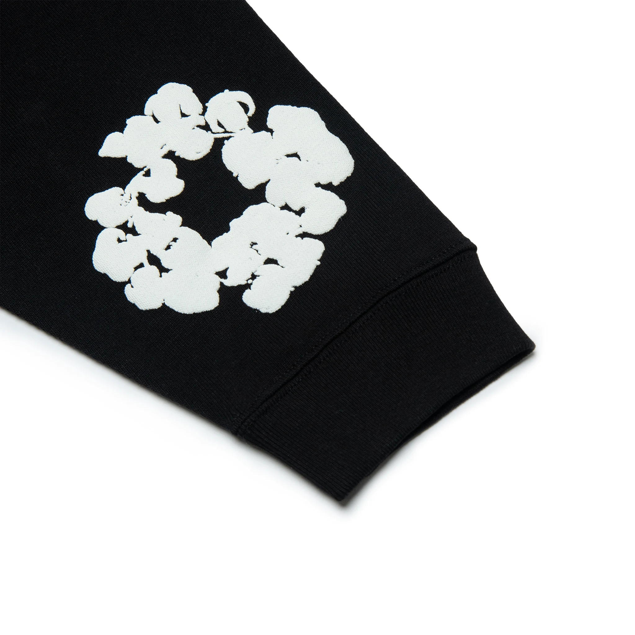 Sleeve view of Denim Tears The Cotton Wreath Long-Sleeve Black T Shirt